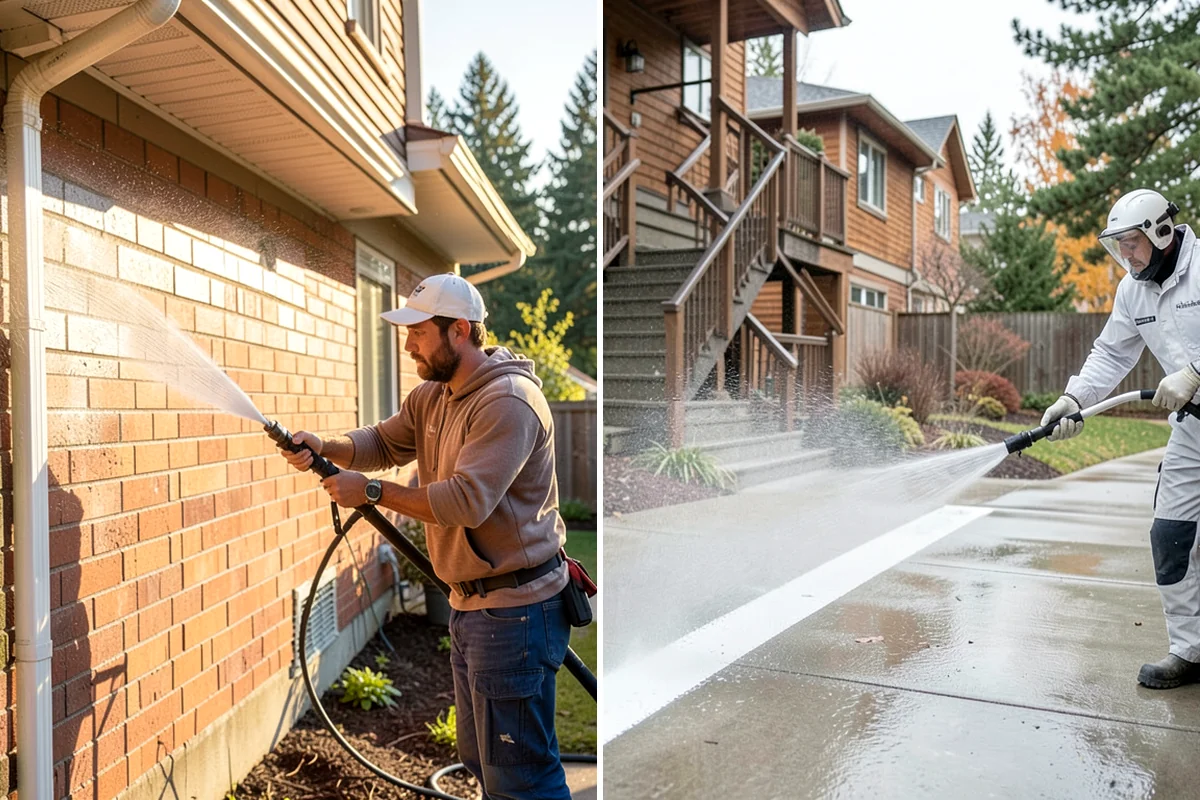 Garage Door Washing in DuPont, Pierce County, WA - Rinse loose dust and cobwebs from panels and track hardware