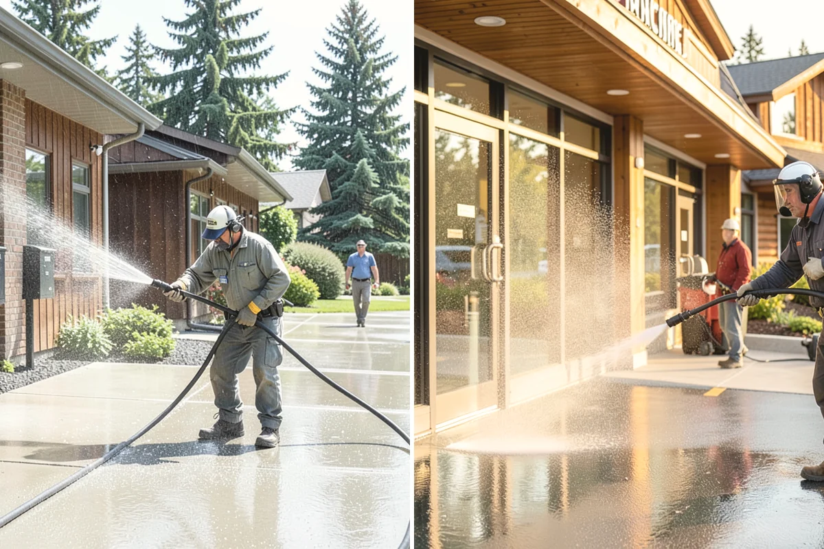 Garage Door Washing in Duvall, King County, WA - Rinse loose dust and cobwebs from panels and track hardware