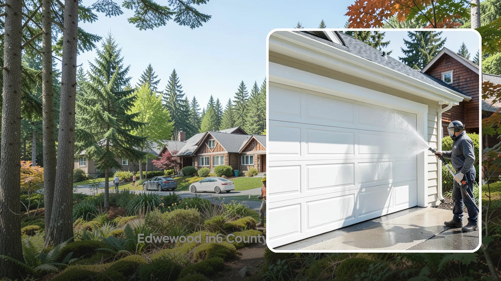 Garage Door Washing in Edgewood, Pierce County, WA - We clean garage doors panel by panel to lift road film, pollen, and the gray oxidation that dulls Washington driveways.