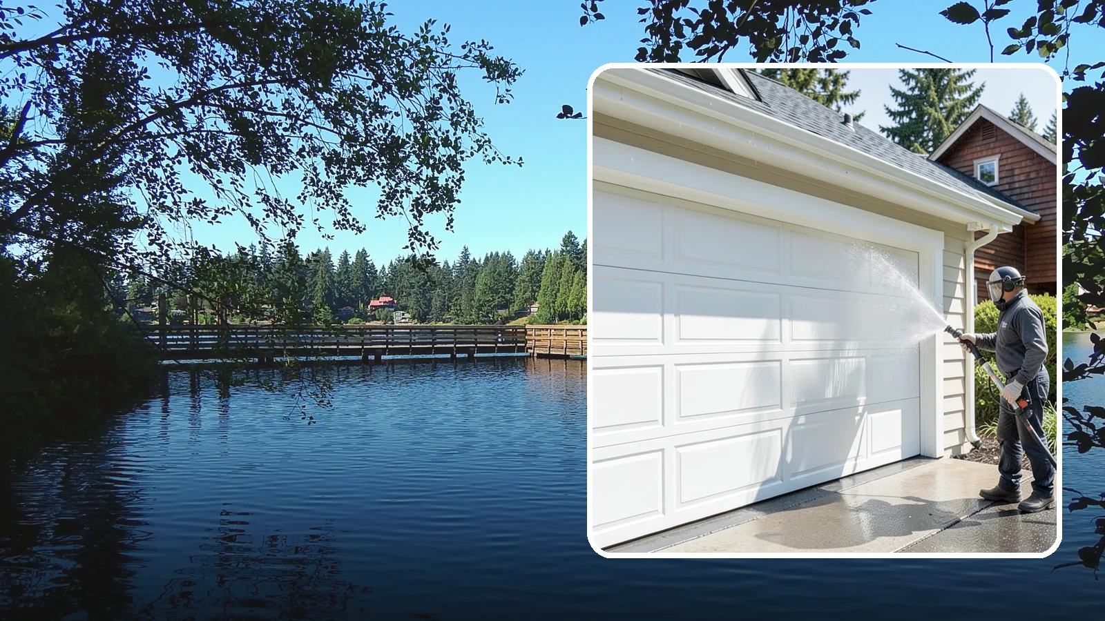 Garage Door Washing in Federal Way, King County, WA - We clean garage doors panel by panel to lift road film, pollen, and the gray oxidation that dulls Washington driveways.