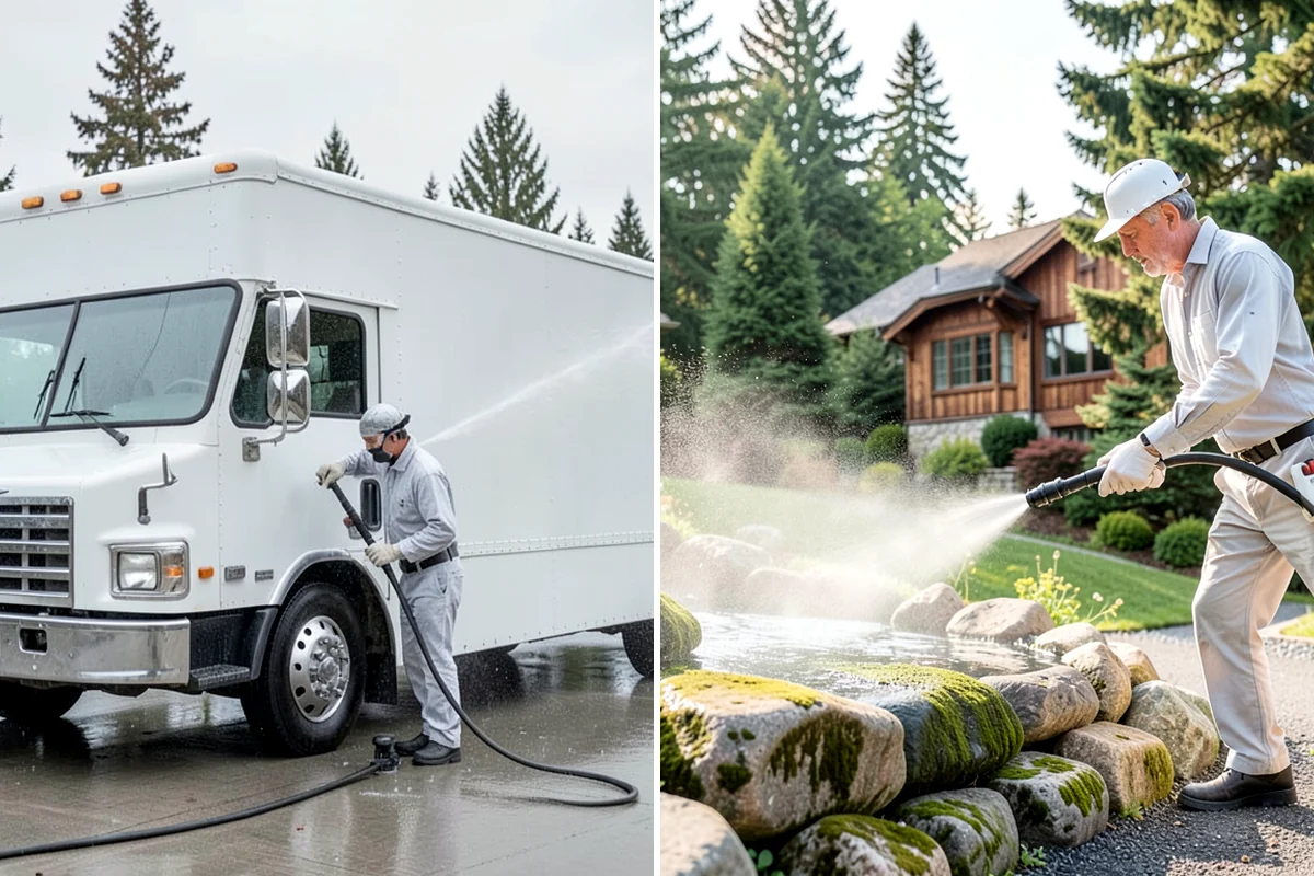 Garage Door Washing in Federal Way, King County, WA - Rinse loose dust and cobwebs from panels and track hardware