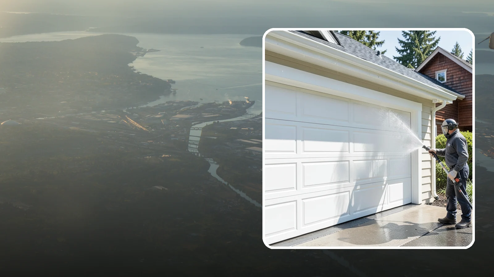 Garage Door Washing in Fife, Pierce County, WA - We clean garage doors panel by panel to lift road film, pollen, and the gray oxidation that dulls Washington driveways.