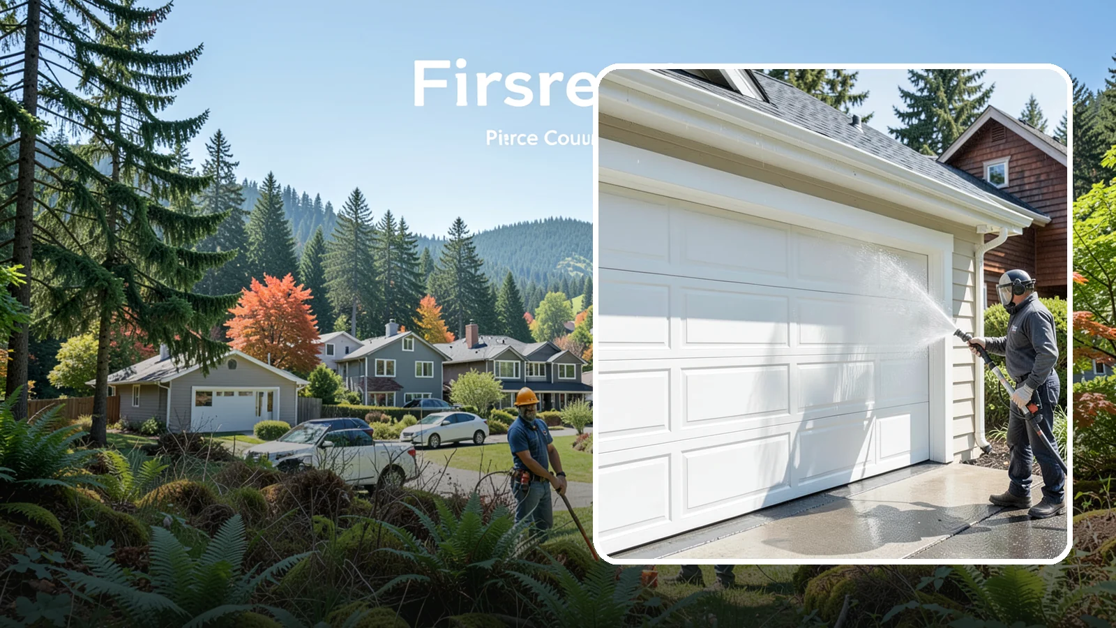 Garage Door Washing in Fircrest, Pierce County, WA - We clean garage doors panel by panel to lift road film, pollen, and the gray oxidation that dulls Washington driveways.