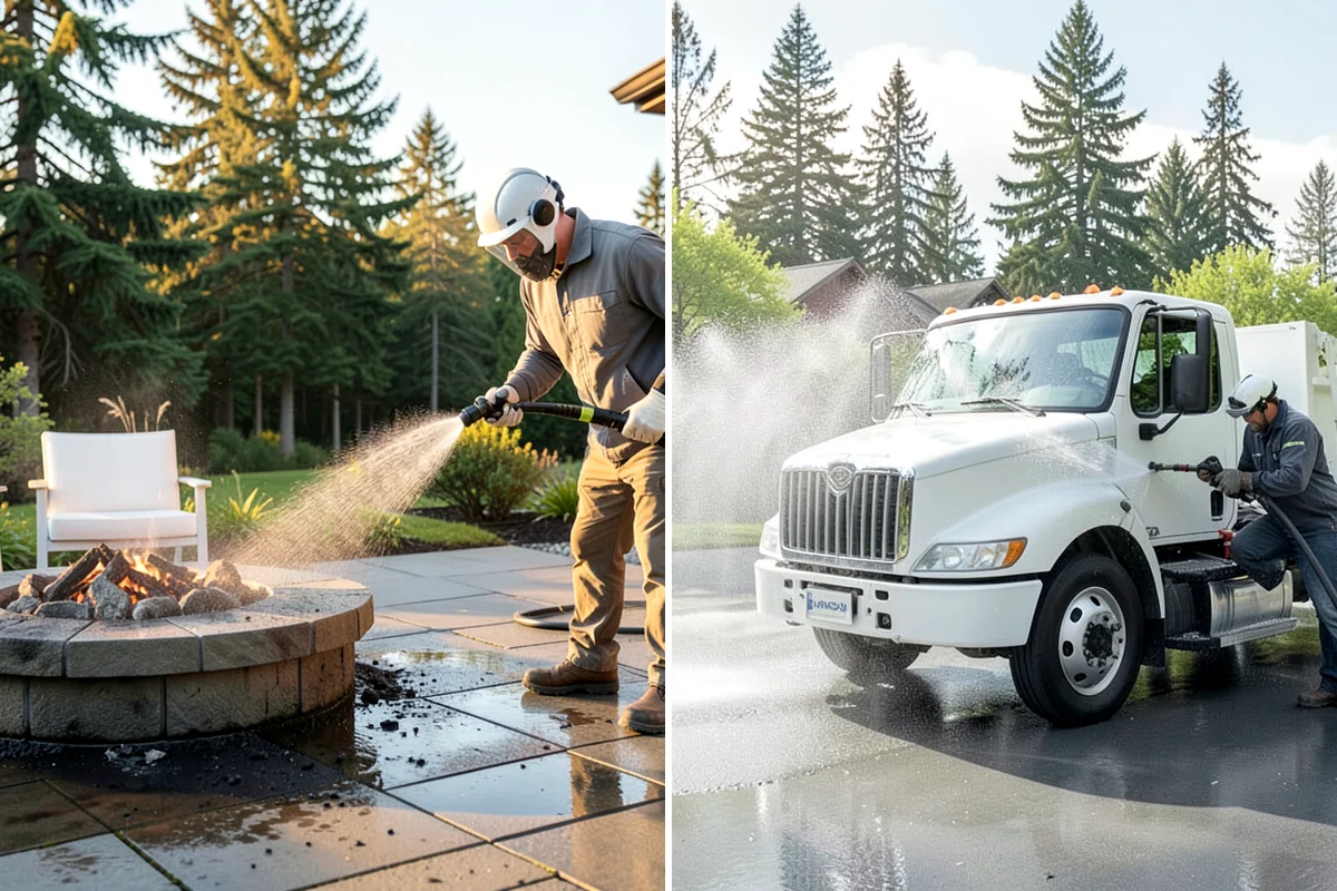 Garage Door Washing in Fircrest, Pierce County, WA - Rinse loose dust and cobwebs from panels and track hardware