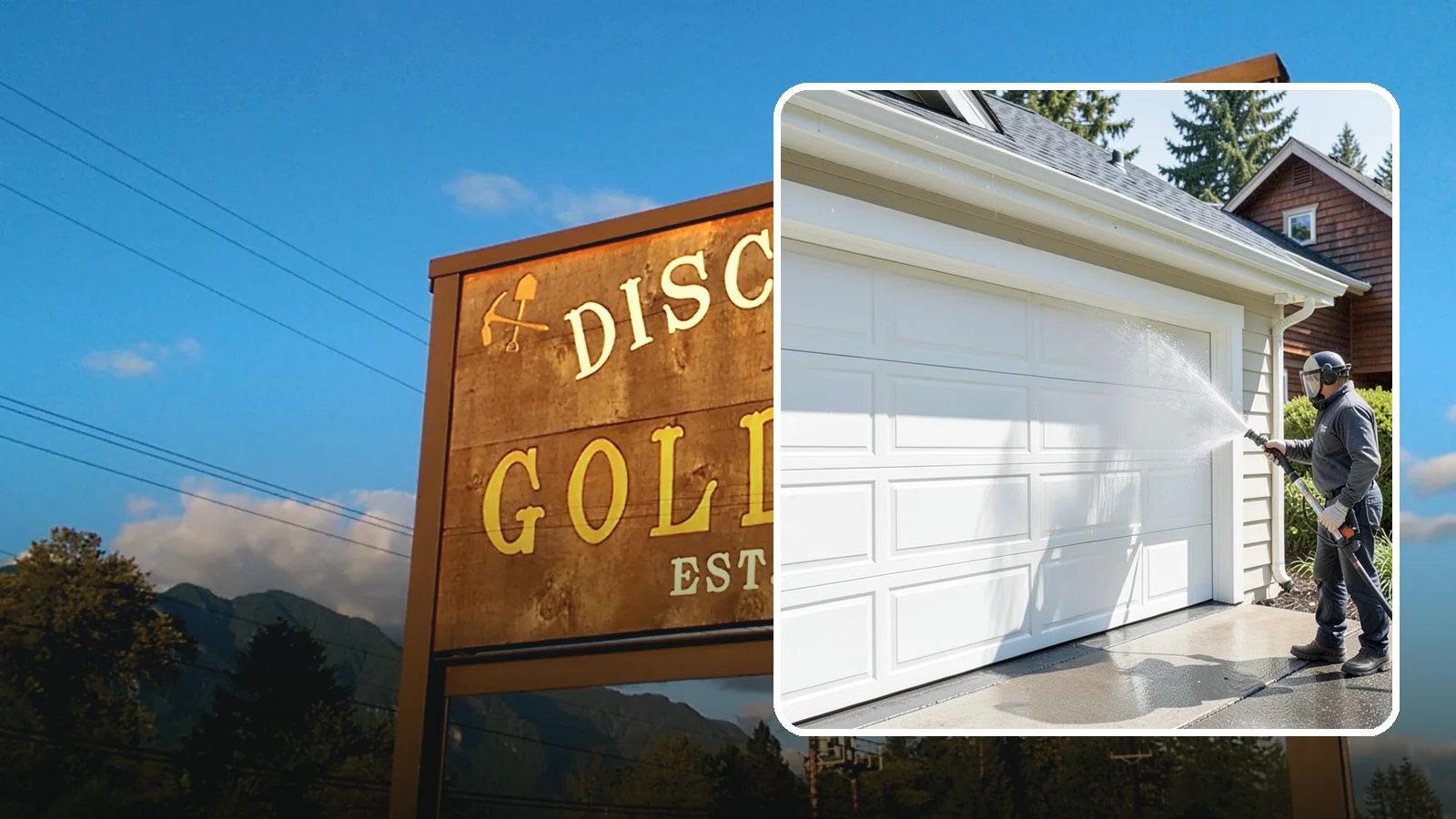 Garage Door Washing in Gold Bar, Snohomish County, WA - We clean garage doors panel by panel to lift road film, pollen, and the gray oxidation that dulls Washington driveways.