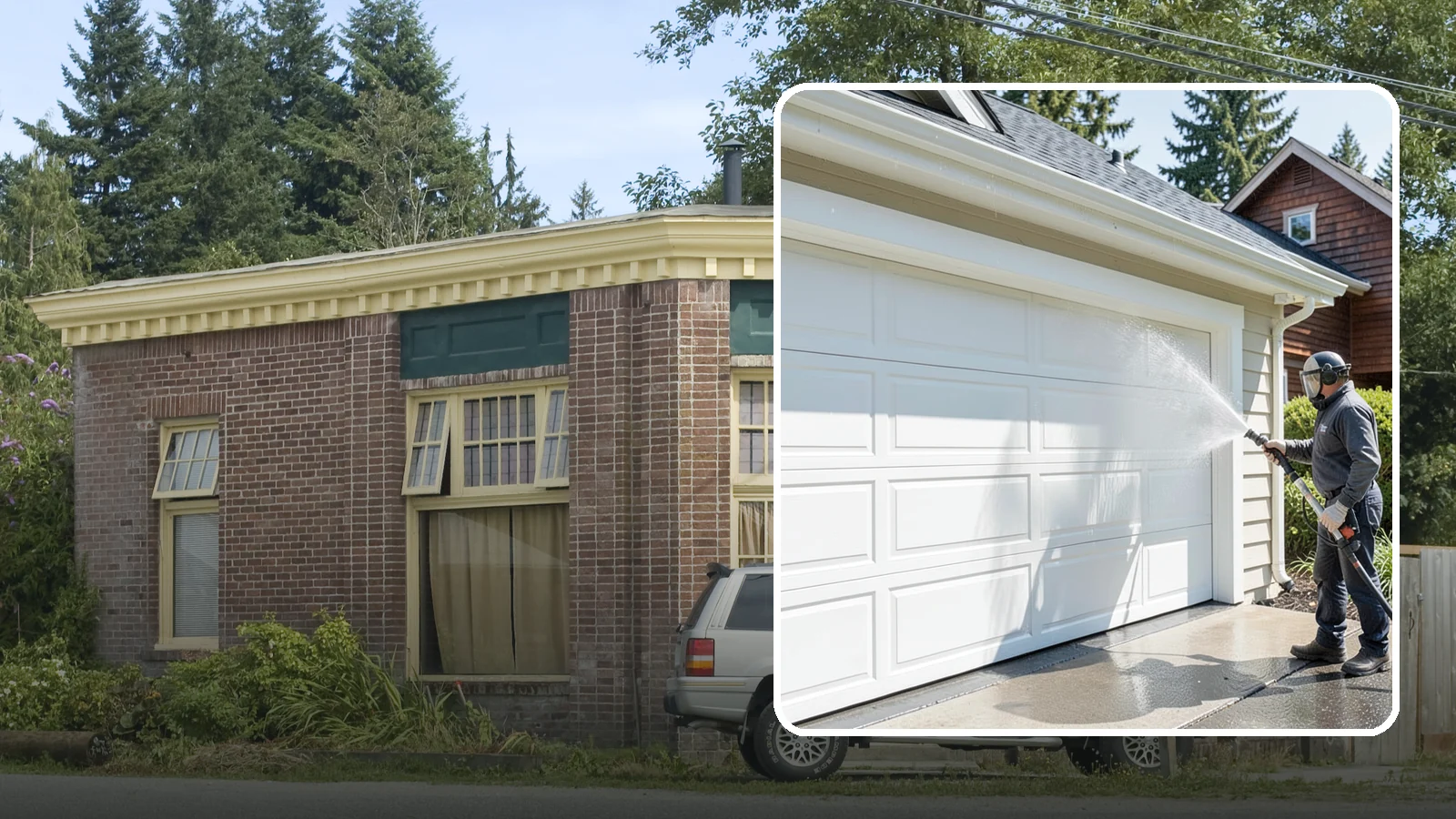 Garage Door Washing in Hamilton, Skagit County, WA - We clean garage doors panel by panel to lift road film, pollen, and the gray oxidation that dulls Washington driveways.