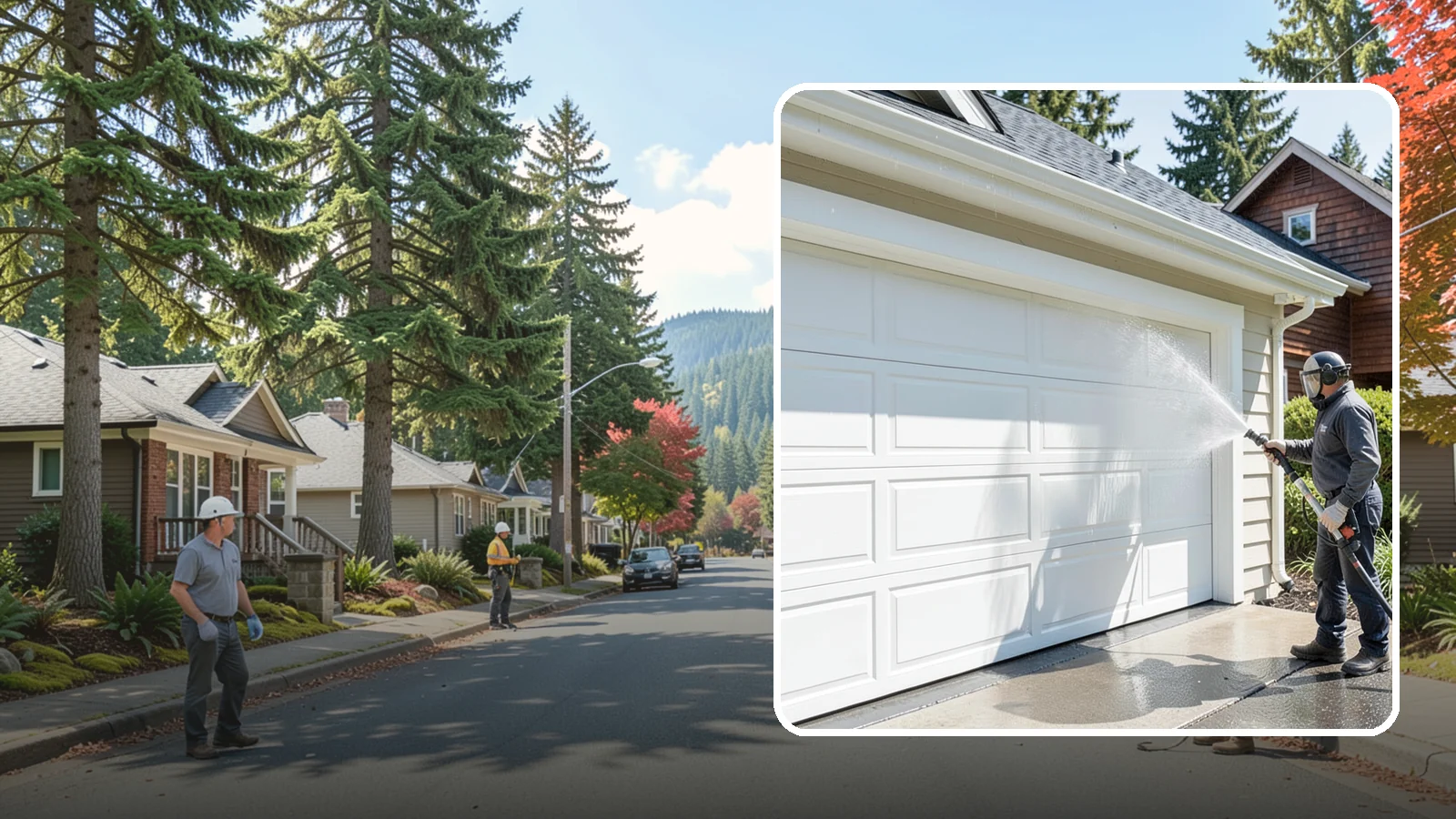 Garage Door Washing in Hunts Point, King County, WA - We clean garage doors panel by panel to lift road film, pollen, and the gray oxidation that dulls Washington driveways.