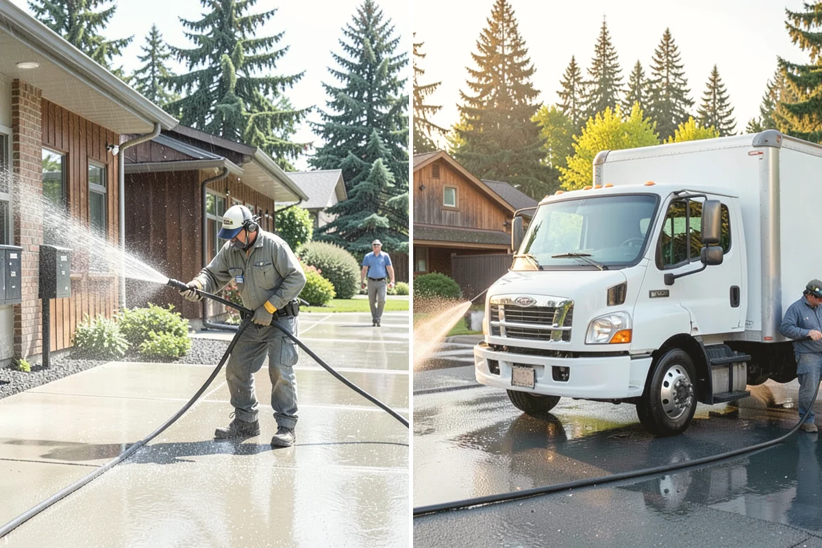 Garage Door Washing in Issaquah, King County, WA - Rinse loose dust and cobwebs from panels and track hardware