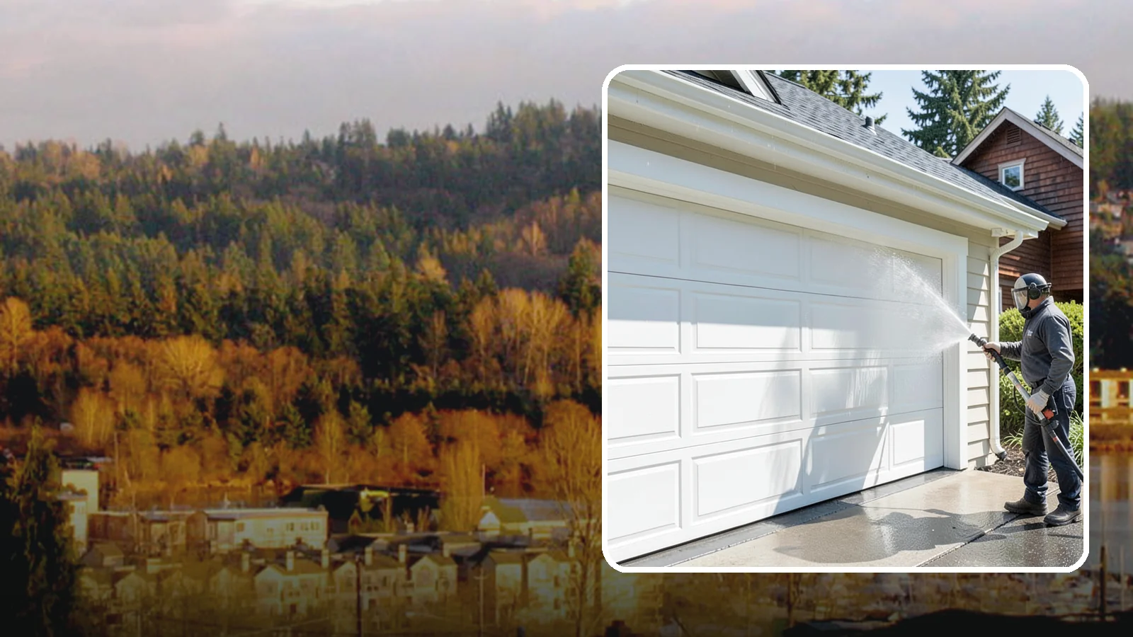 Garage Door Washing in Kenmore, King County, WA - We clean garage doors panel by panel to lift road film, pollen, and the gray oxidation that dulls Washington driveways.
