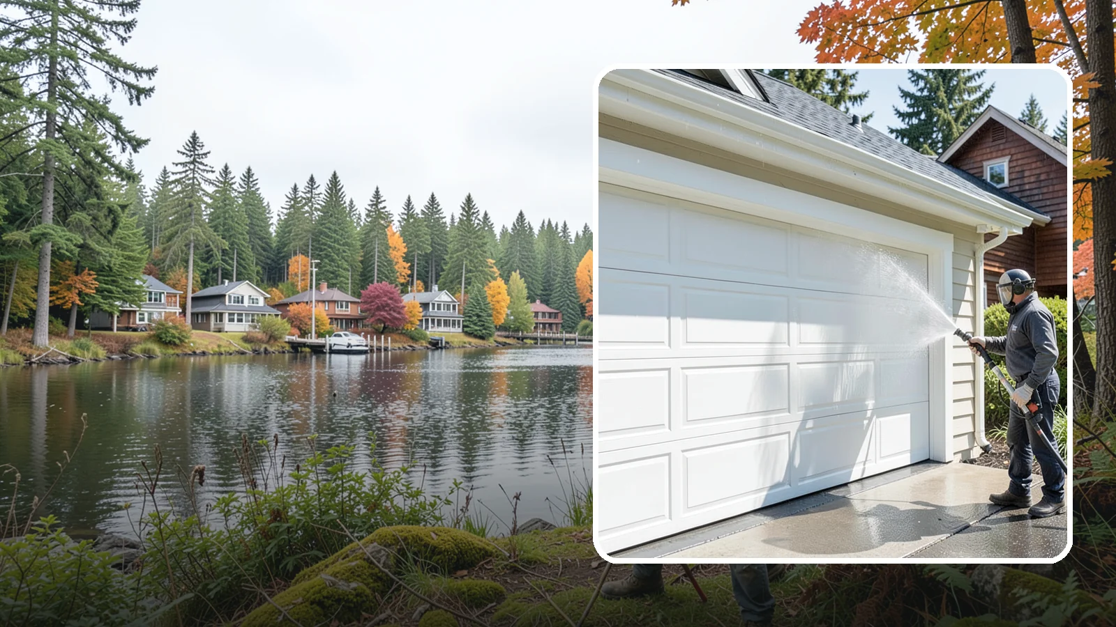 Garage Door Washing in La Conner, Skagit County, WA - We clean garage doors panel by panel to lift road film, pollen, and the gray oxidation that dulls Washington driveways.