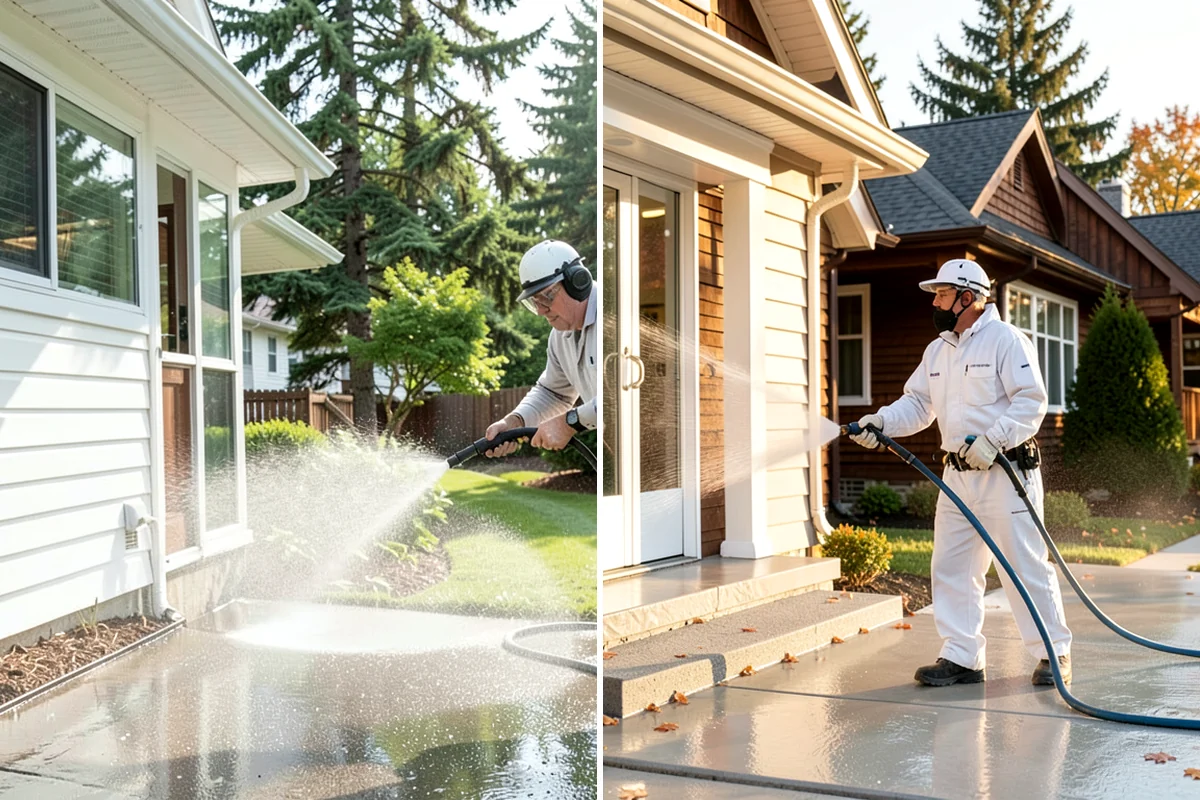 Garage Door Washing in Lake Forest Park, King County, WA - Rinse loose dust and cobwebs from panels and track hardware