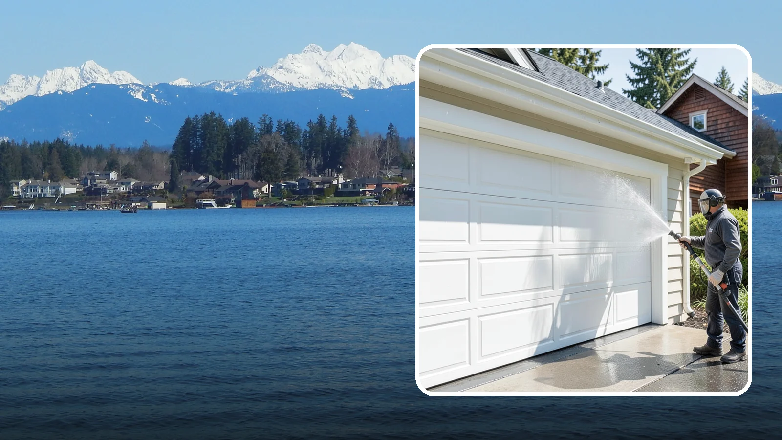 Garage Door Washing in Lake Stevens, Snohomish County, WA - We clean garage doors panel by panel to lift road film, pollen, and the gray oxidation that dulls Washington driveways.