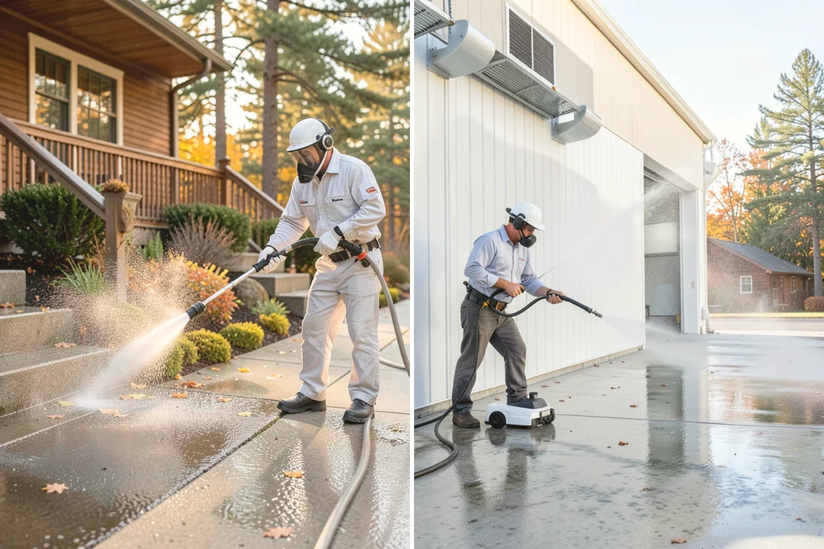 Garage Door Washing in Lake Stevens, Snohomish County, WA - Rinse loose dust and cobwebs from panels and track hardware