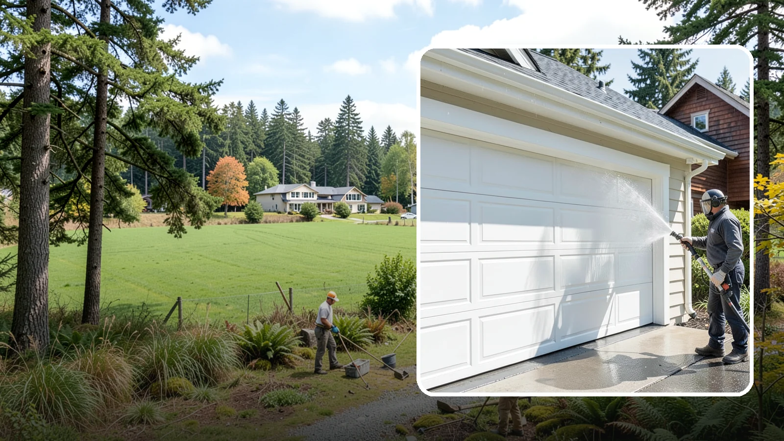 Garage Door Washing in Lyman, Skagit County, WA - We clean garage doors panel by panel to lift road film, pollen, and the gray oxidation that dulls Washington driveways.