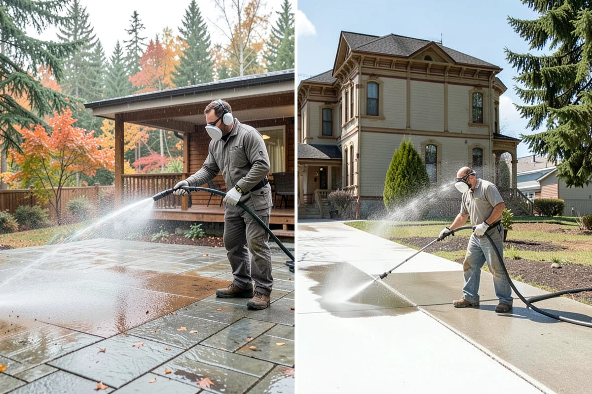 Garage Door Washing in Maple Valley, King County, WA - Rinse loose dust and cobwebs from panels and track hardware
