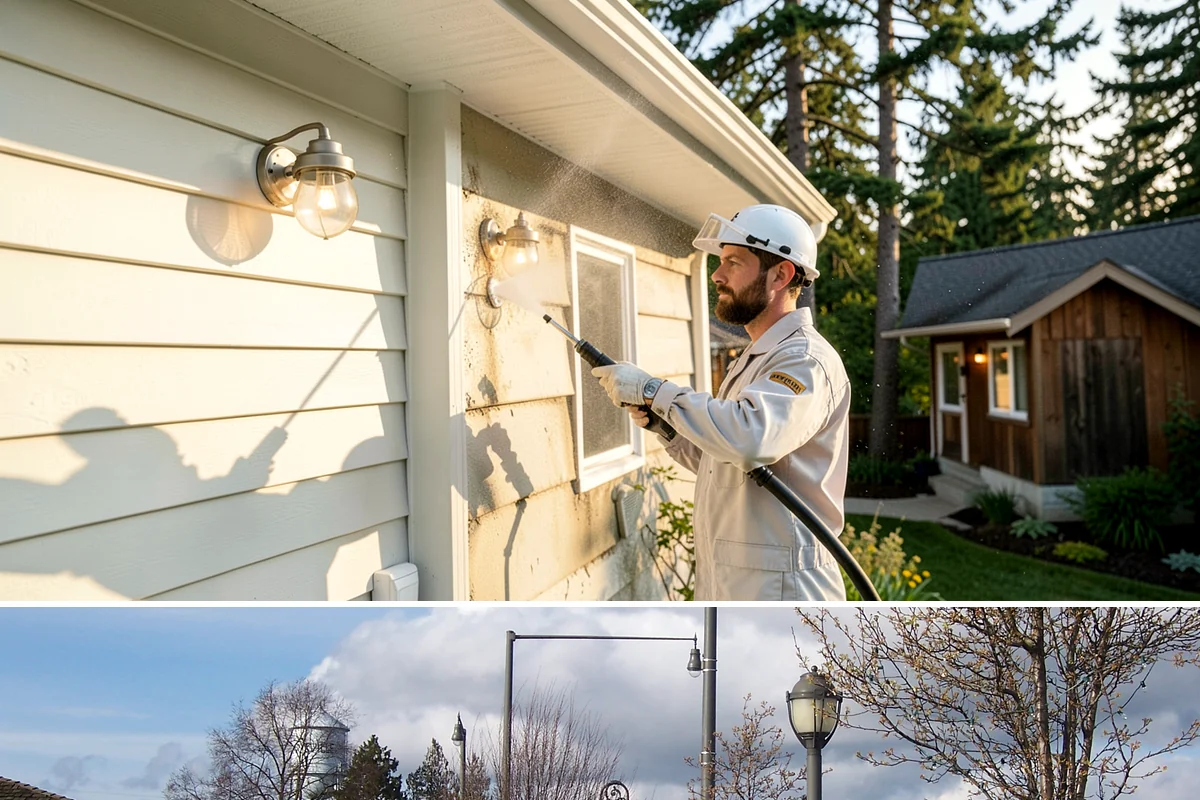 Garage Door Washing in Marysville, Snohomish County, WA - Spring is ideal for clearing the heavy cedar and cottonwood pollen that coats doors after a wet Northwest winter.