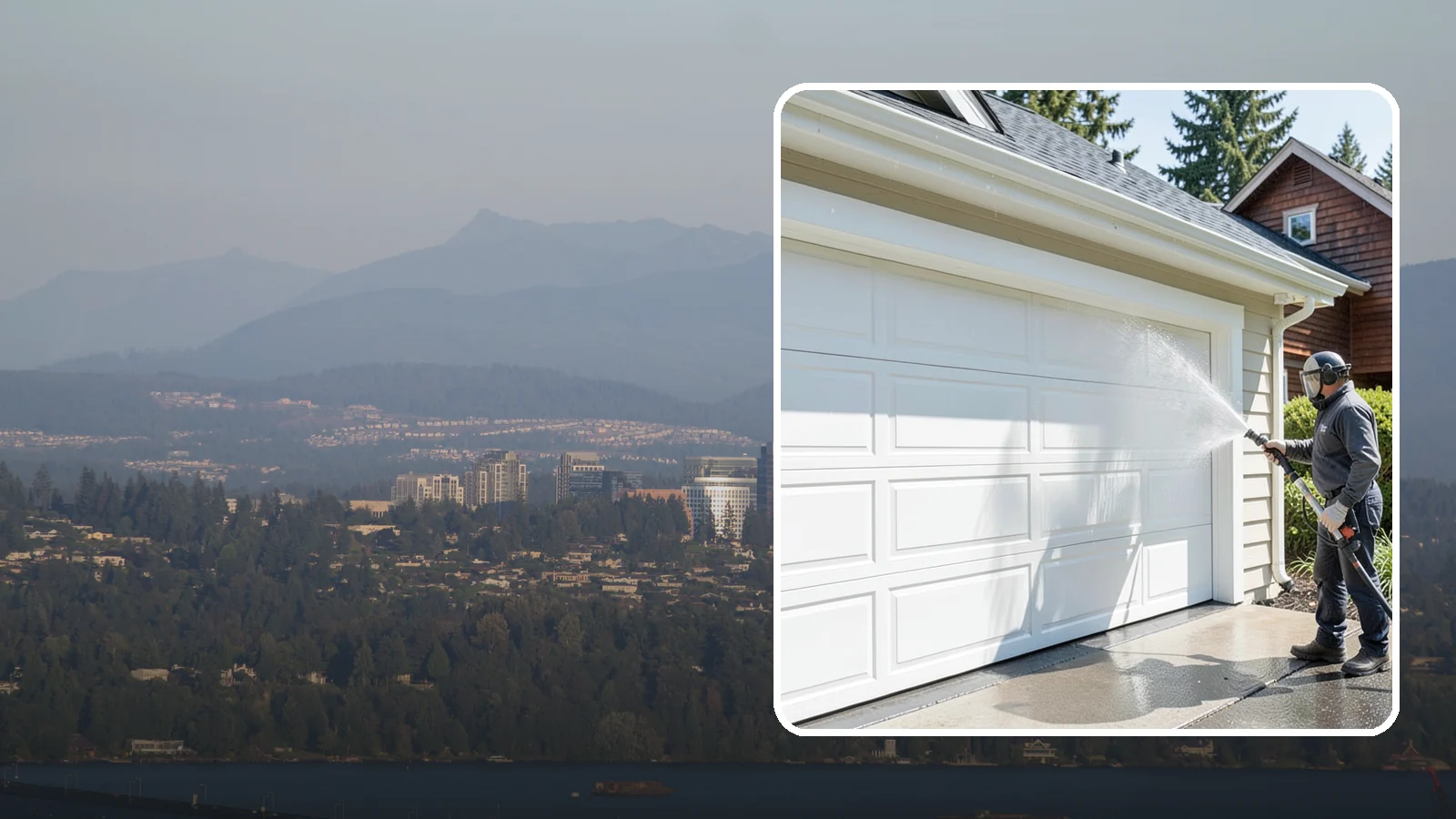Garage Door Washing in Medina, King County, WA - We clean garage doors panel by panel to lift road film, pollen, and the gray oxidation that dulls Washington driveways.
