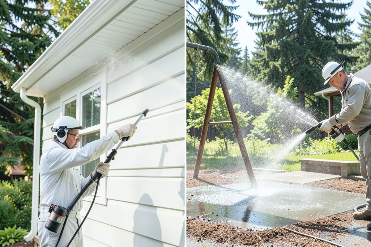 Garage Door Washing in Medina, King County, WA - Rinse loose dust and cobwebs from panels and track hardware