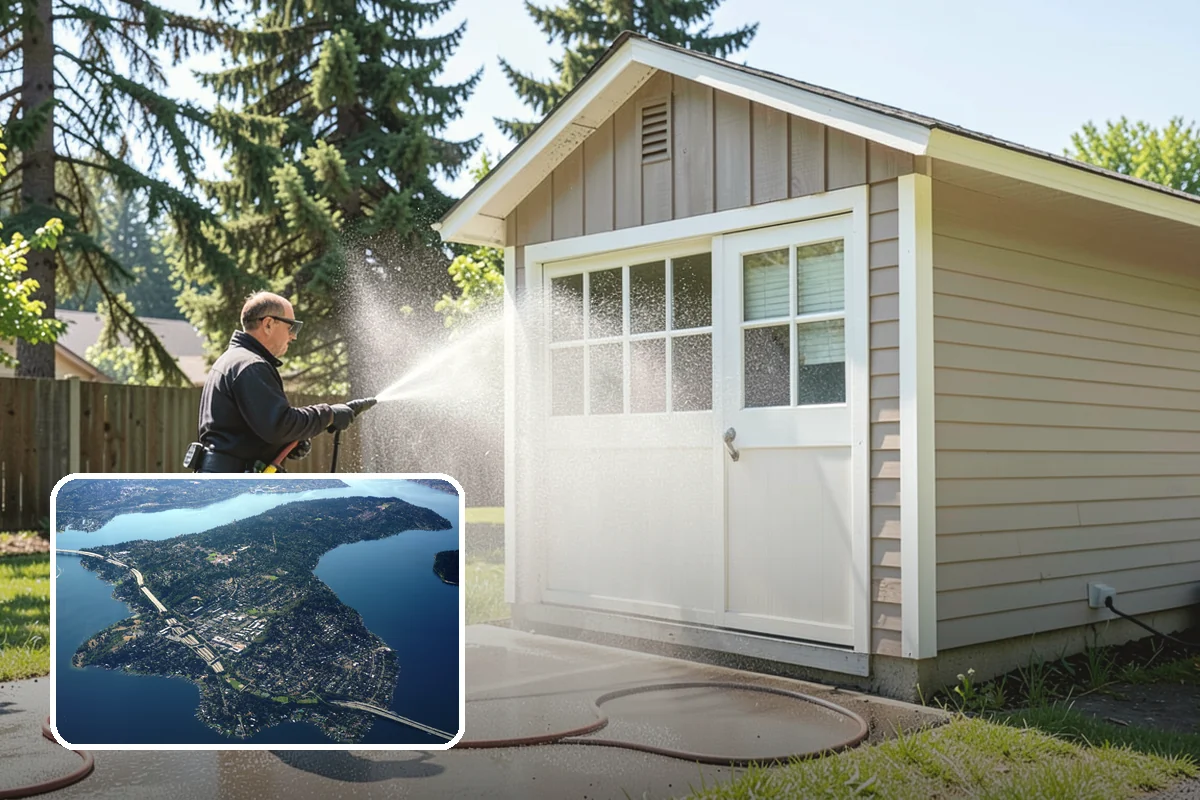 Garage Door Washing in Mercer Island, King County, WA - Brightens the most prominent surface on your home's front elevation