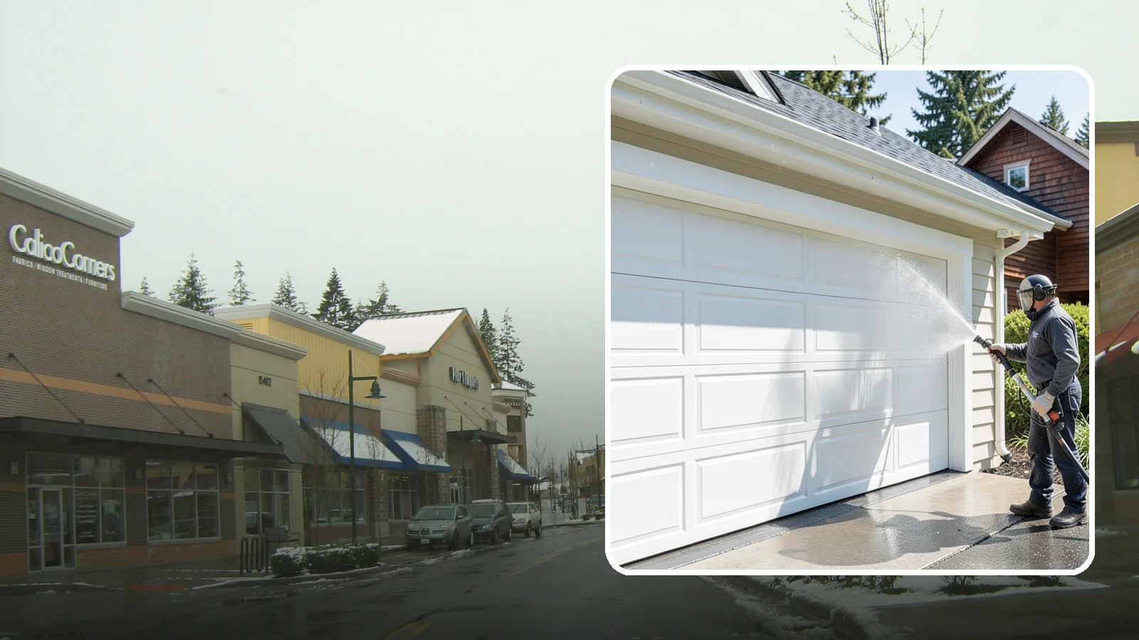 Garage Door Washing in Mill Creek, Snohomish County, WA - We clean garage doors panel by panel to lift road film, pollen, and the gray oxidation that dulls Washington driveways.