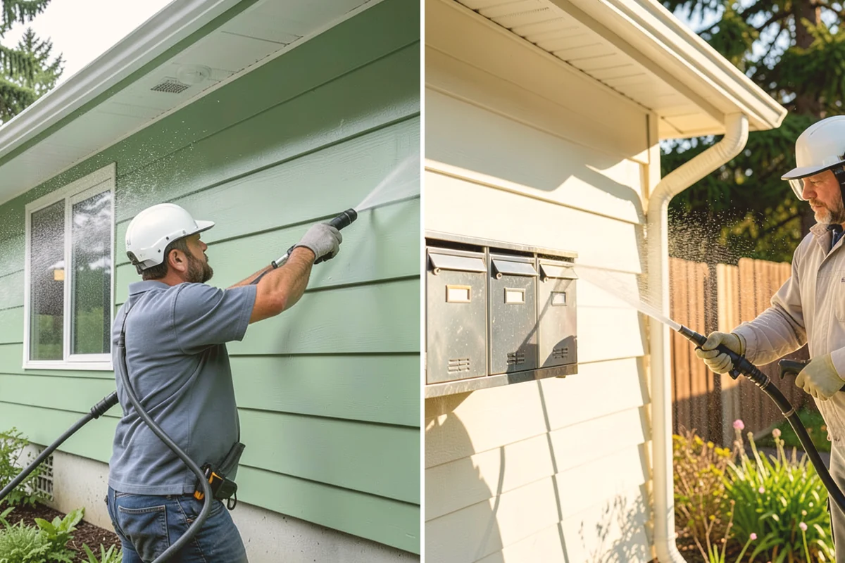 Garage Door Washing in Mount Vernon, Skagit County, WA - Rinse loose dust and cobwebs from panels and track hardware