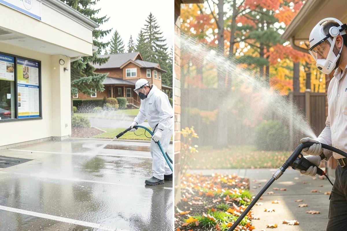 Garage Door Washing in Mountlake Terrace, Snohomish County, WA - Rinse loose dust and cobwebs from panels and track hardware