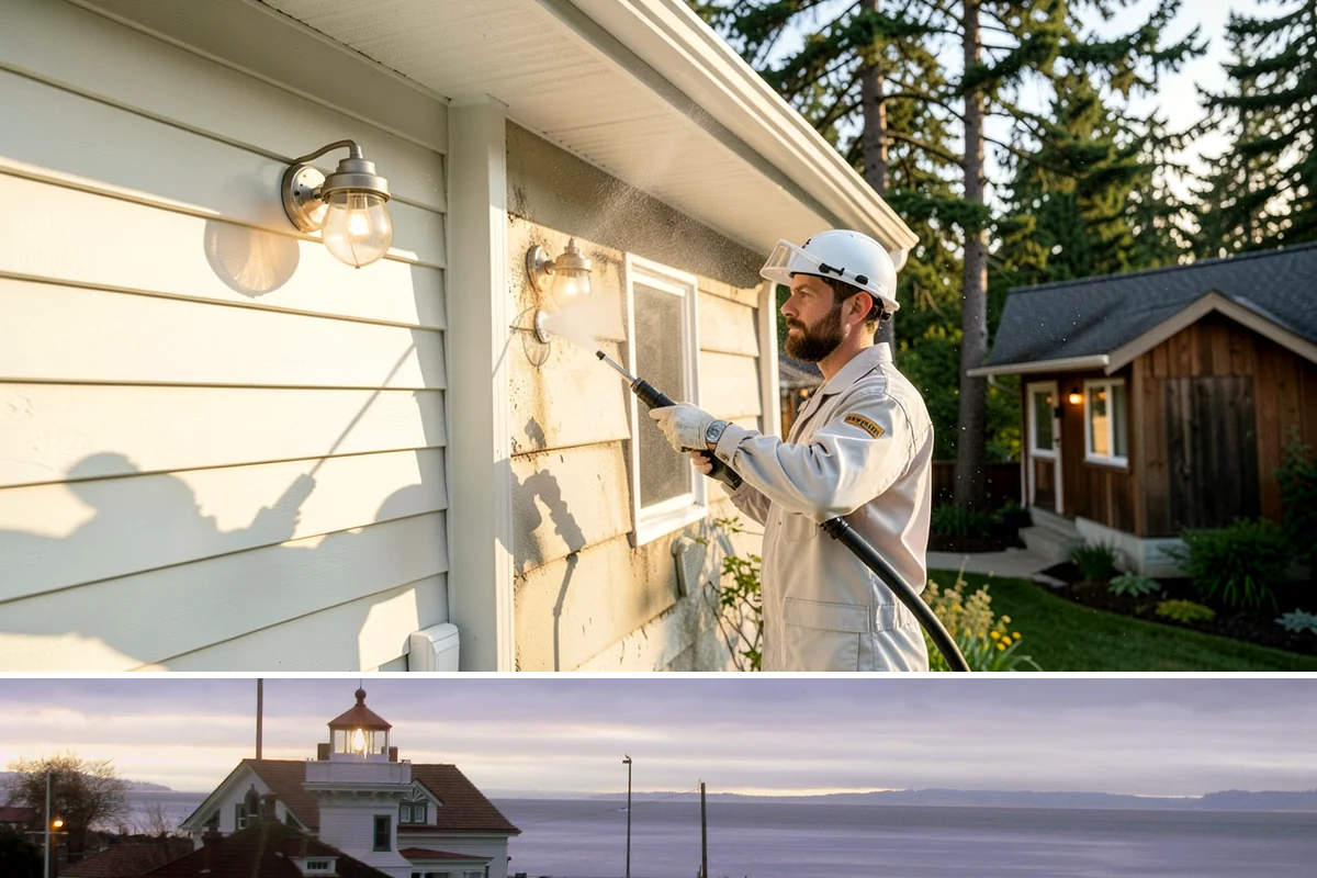 Garage Door Washing in Mukilteo, Snohomish County, WA - Spring is ideal for clearing the heavy cedar and cottonwood pollen that coats doors after a wet Northwest winter.
