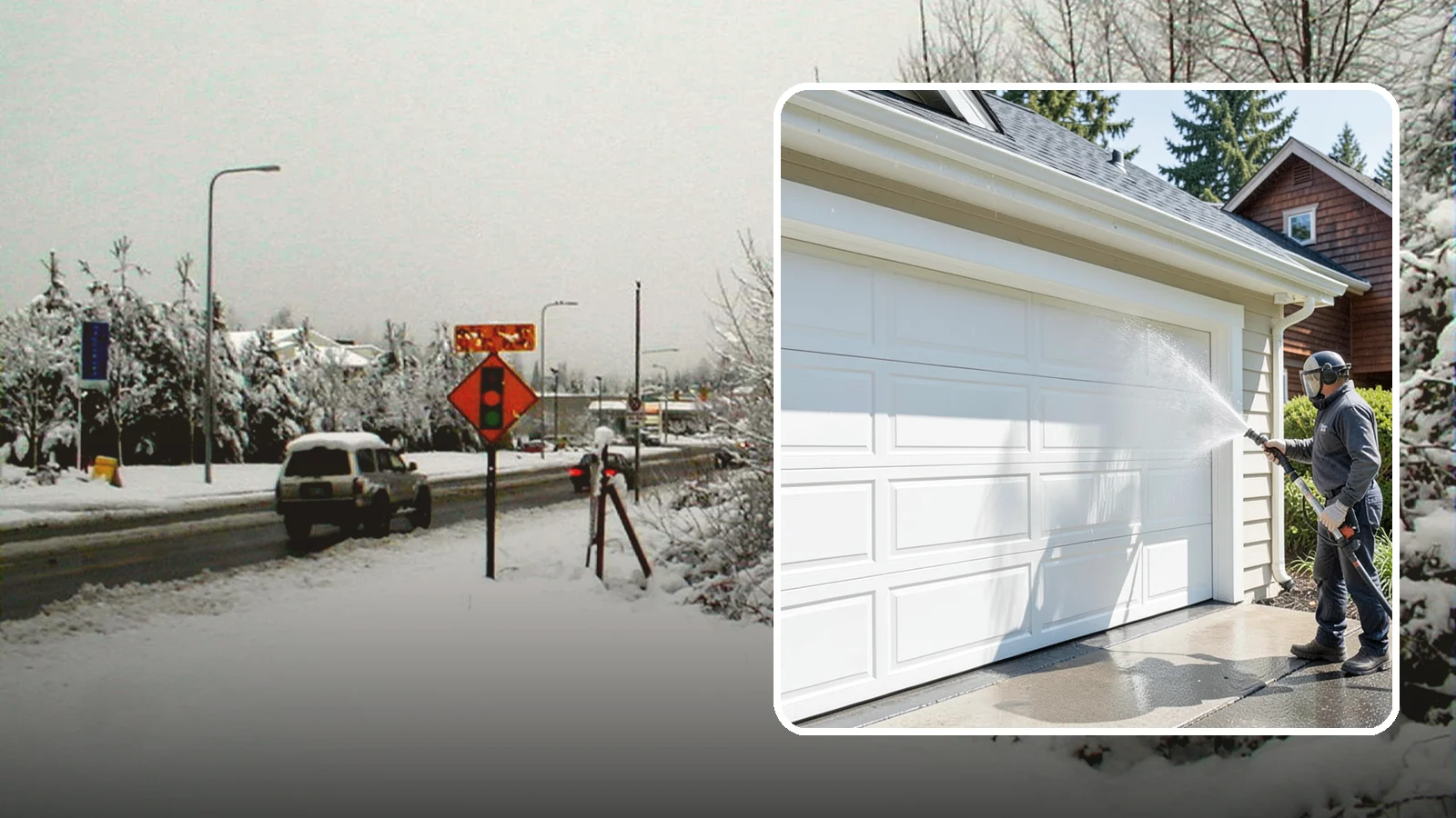 Garage Door Washing in Newcastle, King County, WA - We clean garage doors panel by panel to lift road film, pollen, and the gray oxidation that dulls Washington driveways.