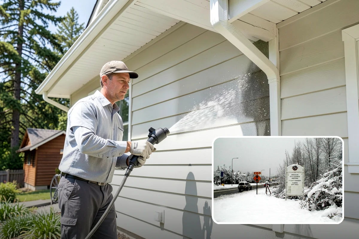 Garage Door Washing in Newcastle, King County, WA - Brightens the most prominent surface on your home's front elevation