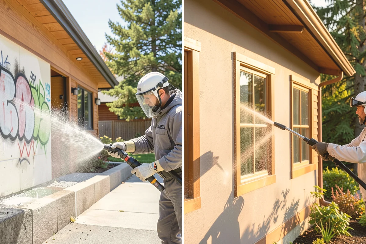 Garage Door Washing in Newcastle, King County, WA - Rinse loose dust and cobwebs from panels and track hardware