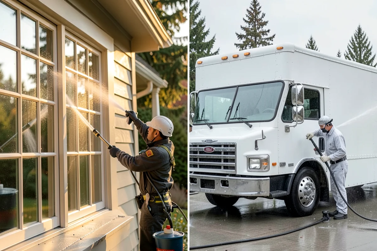 Garage Door Washing in Normandy Park, King County, WA - Rinse loose dust and cobwebs from panels and track hardware