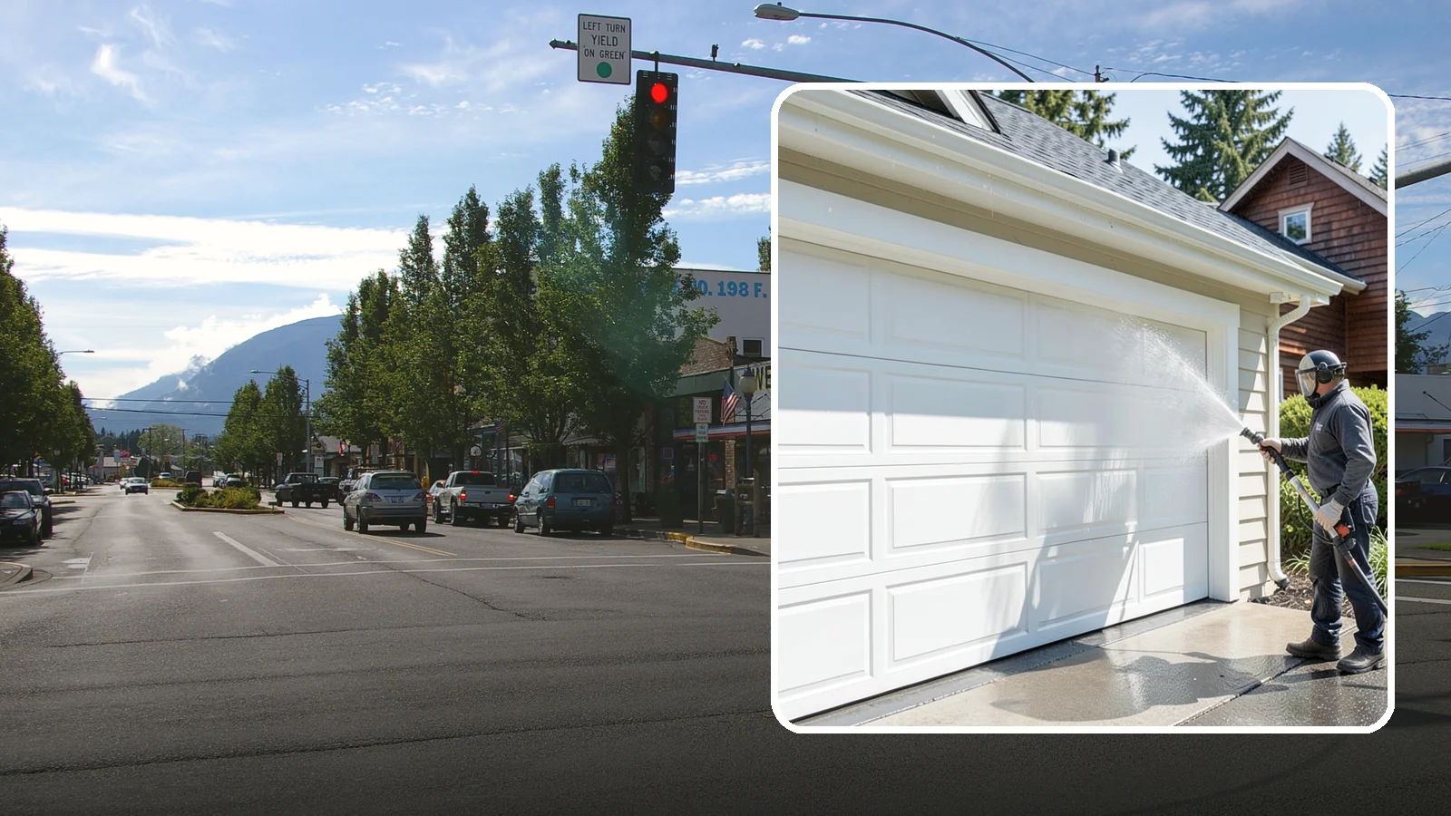 Garage Door Washing in North Bend, King County, WA - We clean garage doors panel by panel to lift road film, pollen, and the gray oxidation that dulls Washington driveways.