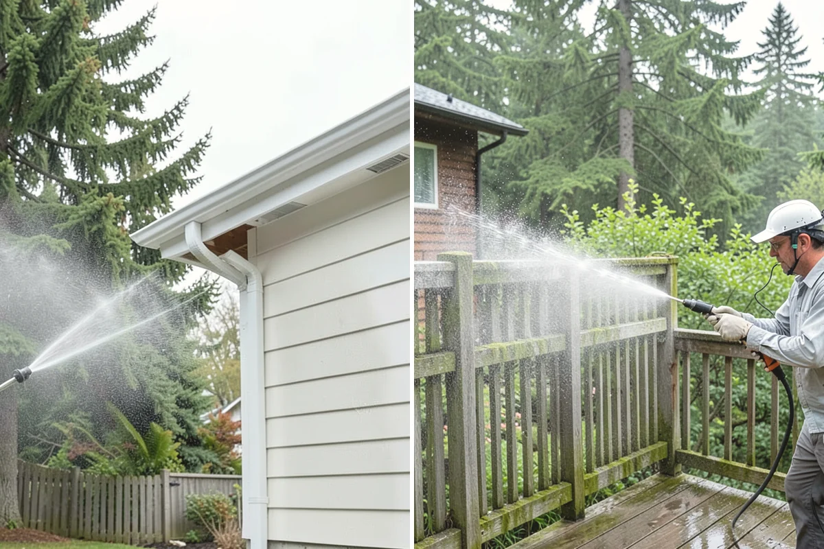 Garage Door Washing in Oak Harbor, Island County, WA - Rinse loose dust and cobwebs from panels and track hardware