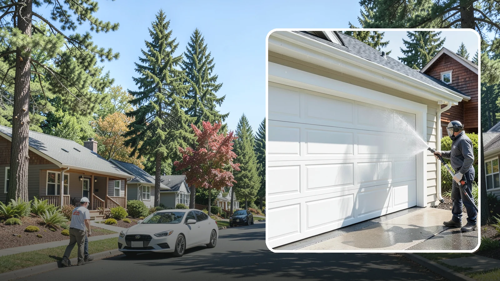 Garage Door Washing in Orting, Pierce County, WA - We clean garage doors panel by panel to lift road film, pollen, and the gray oxidation that dulls Washington driveways.
