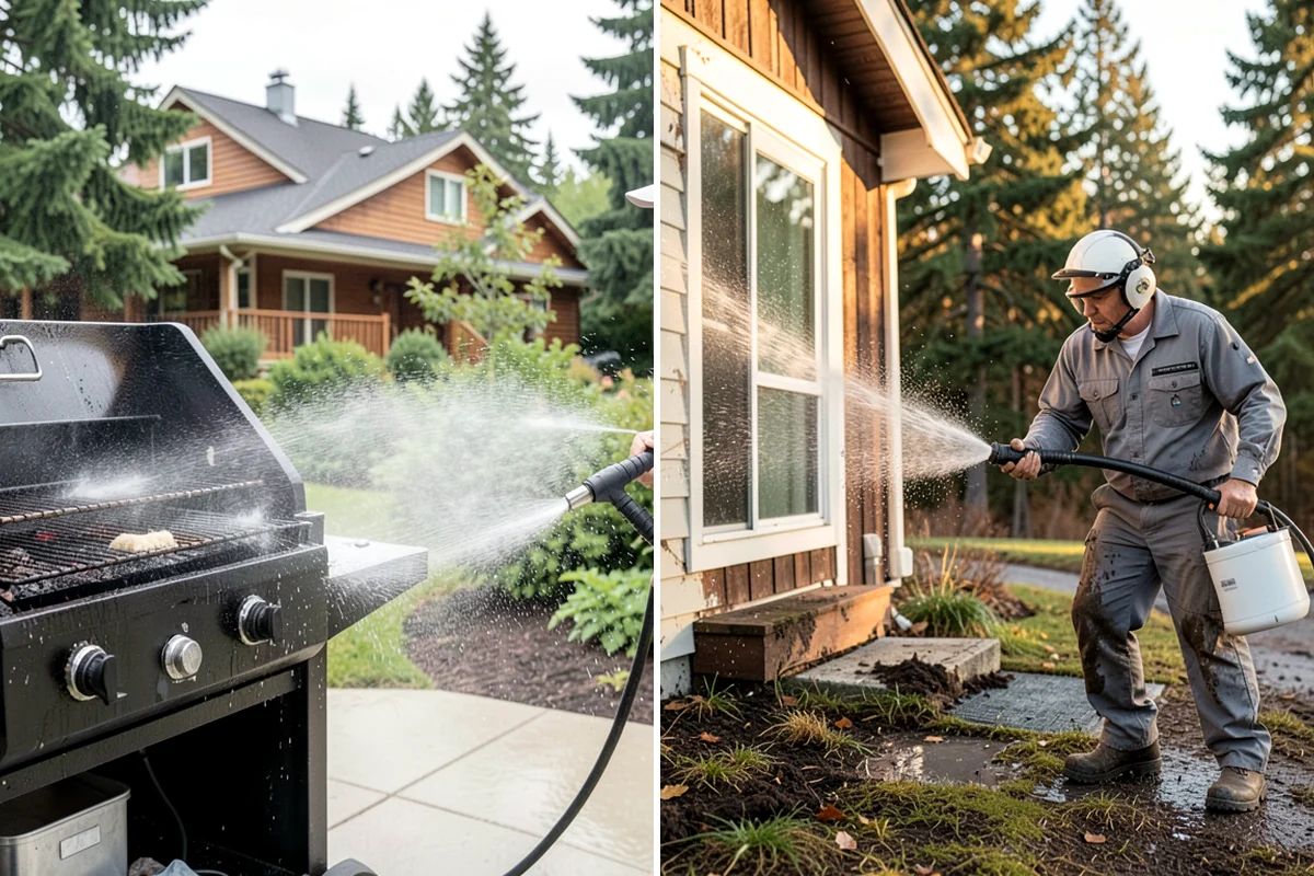 Garage Door Washing in Pacific, King County, WA - Rinse loose dust and cobwebs from panels and track hardware