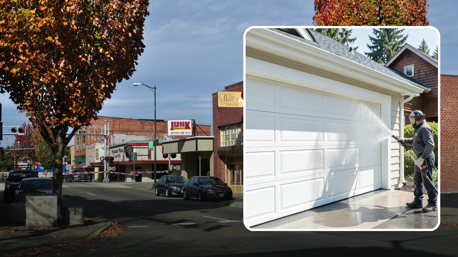 Garage Door Washing in Puyallup, Pierce County, WA - We clean garage doors panel by panel to lift road film, pollen, and the gray oxidation that dulls Washington driveways.