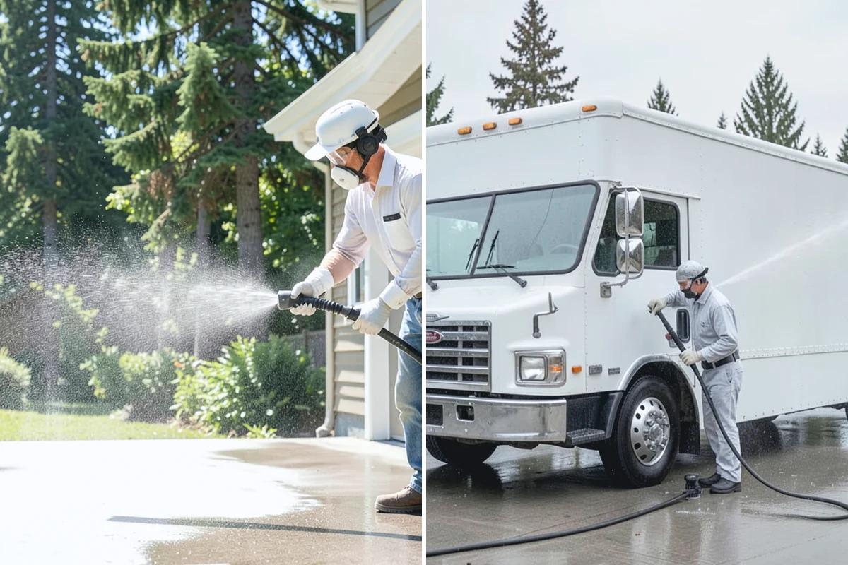 Garage Door Washing in Renton, King County, WA - Rinse loose dust and cobwebs from panels and track hardware