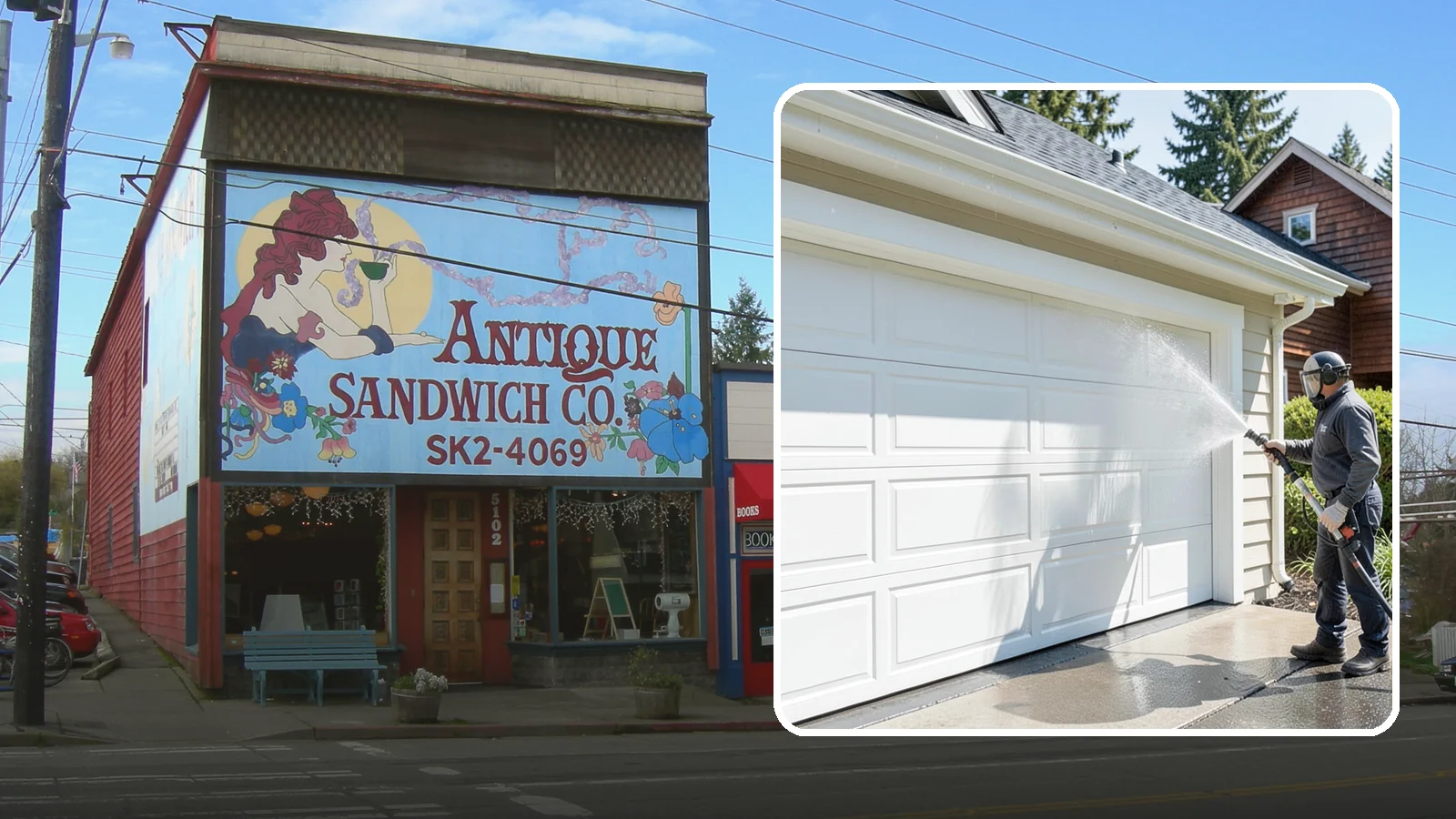 Garage Door Washing in Ruston, Pierce County, WA - We clean garage doors panel by panel to lift road film, pollen, and the gray oxidation that dulls Washington driveways.