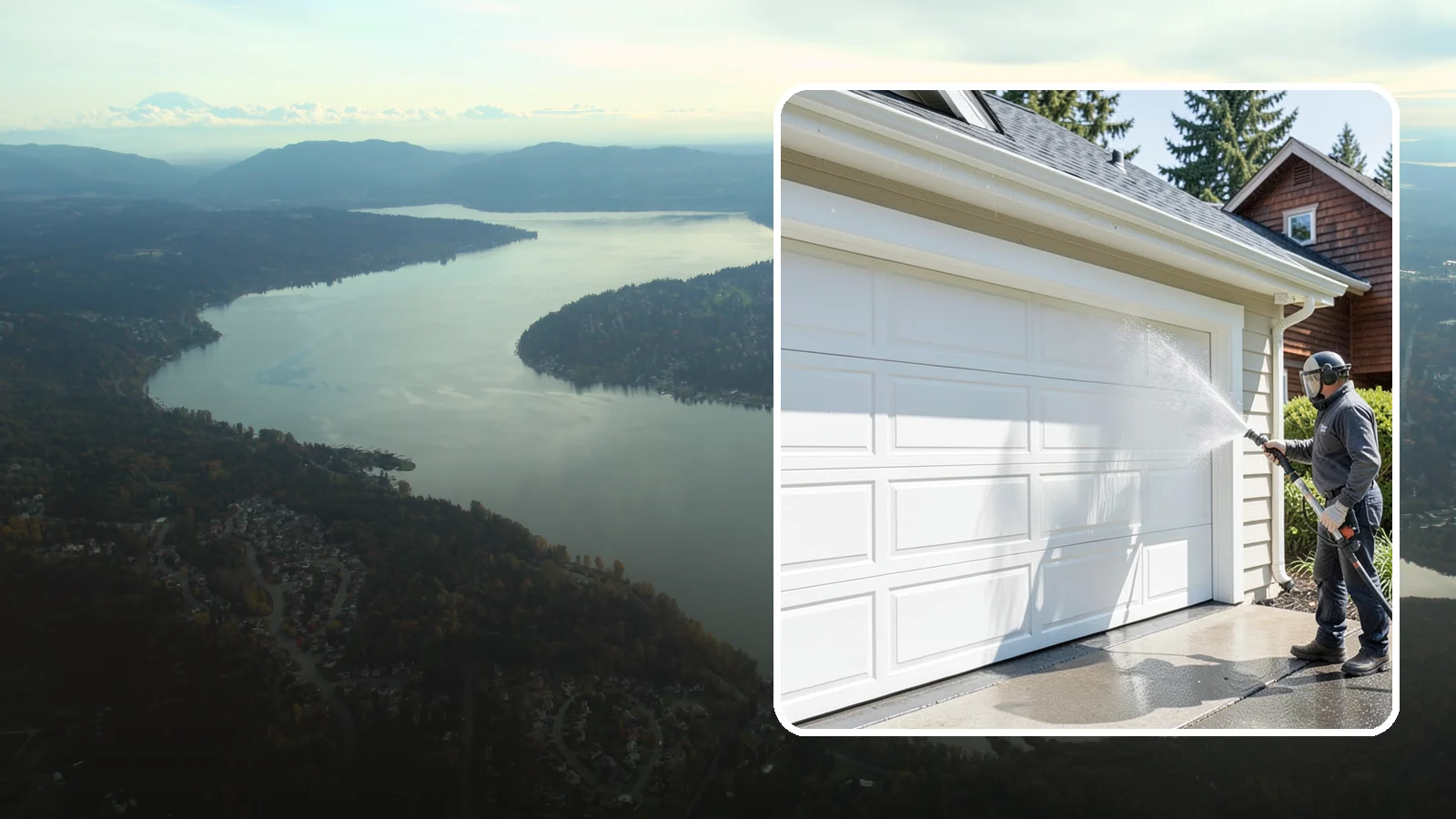 Garage Door Washing in Sammamish, King County, WA - We clean garage doors panel by panel to lift road film, pollen, and the gray oxidation that dulls Washington driveways.