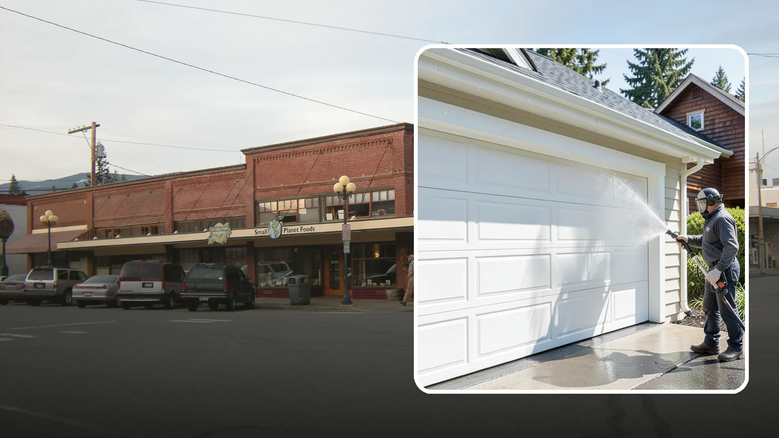 Garage Door Washing in Sedro-Woolley, Skagit County, WA - We clean garage doors panel by panel to lift road film, pollen, and the gray oxidation that dulls Washington driveways.