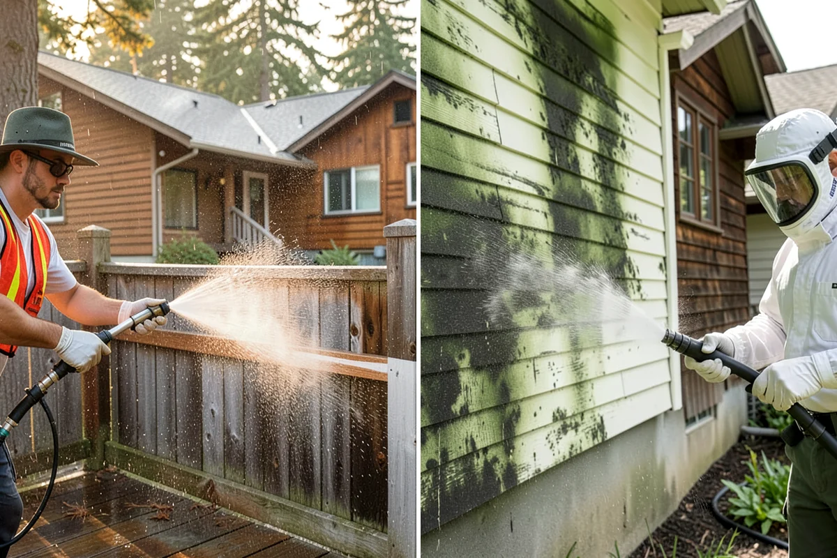 Garage Door Washing in Sedro-Woolley, Skagit County, WA - Rinse loose dust and cobwebs from panels and track hardware
