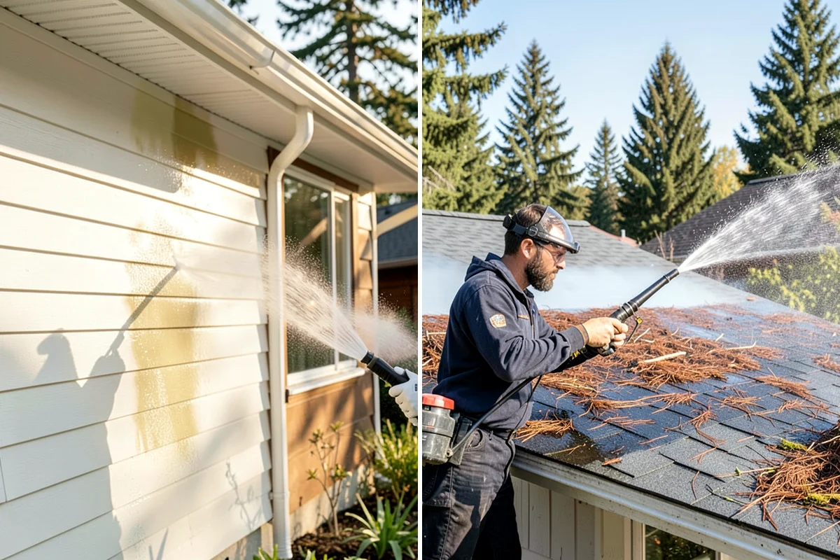 Garage Door Washing in Shoreline, King County, WA - Rinse loose dust and cobwebs from panels and track hardware