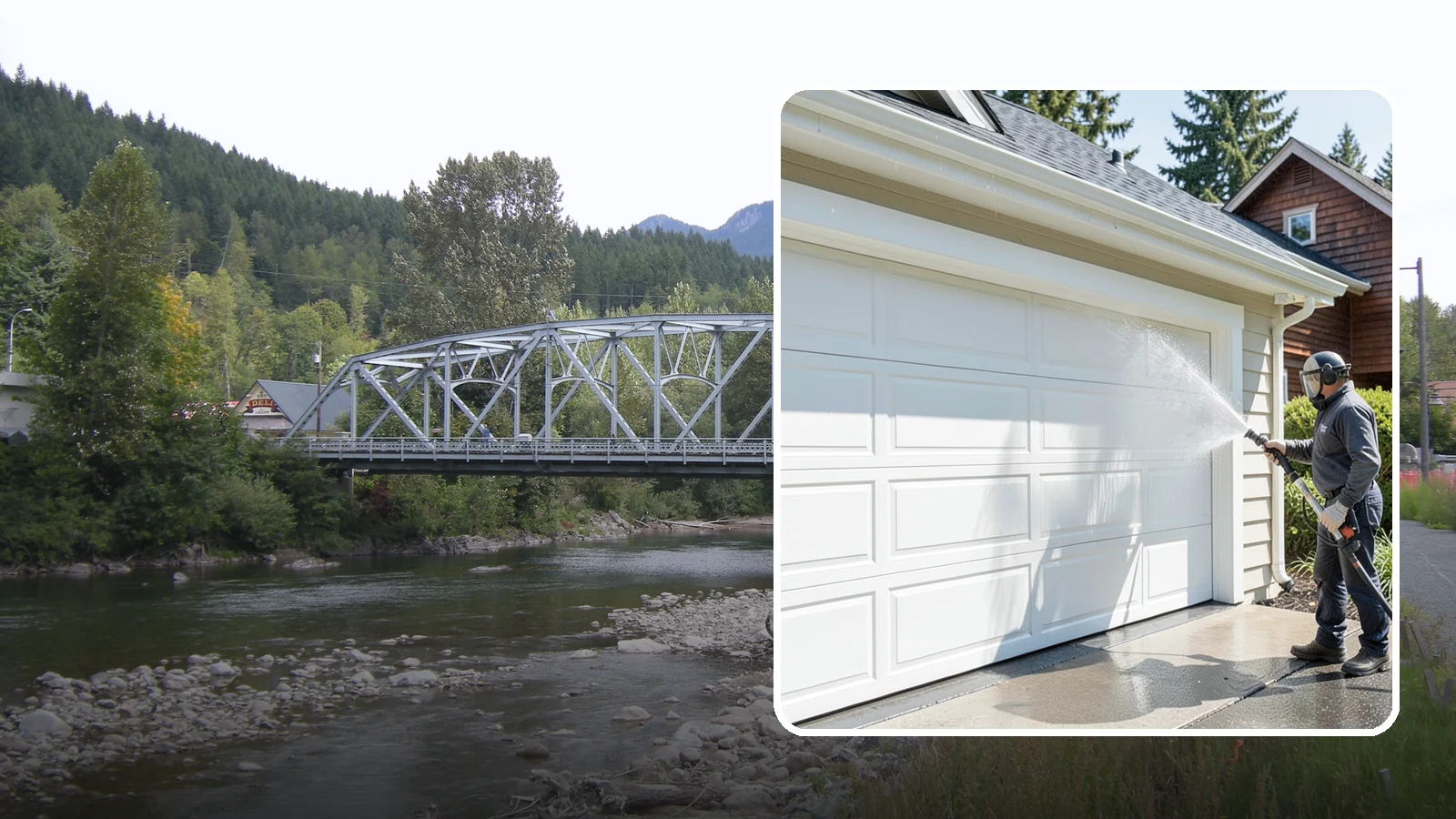Garage Door Washing in Skykomish, King County, WA - We clean garage doors panel by panel to lift road film, pollen, and the gray oxidation that dulls Washington driveways.