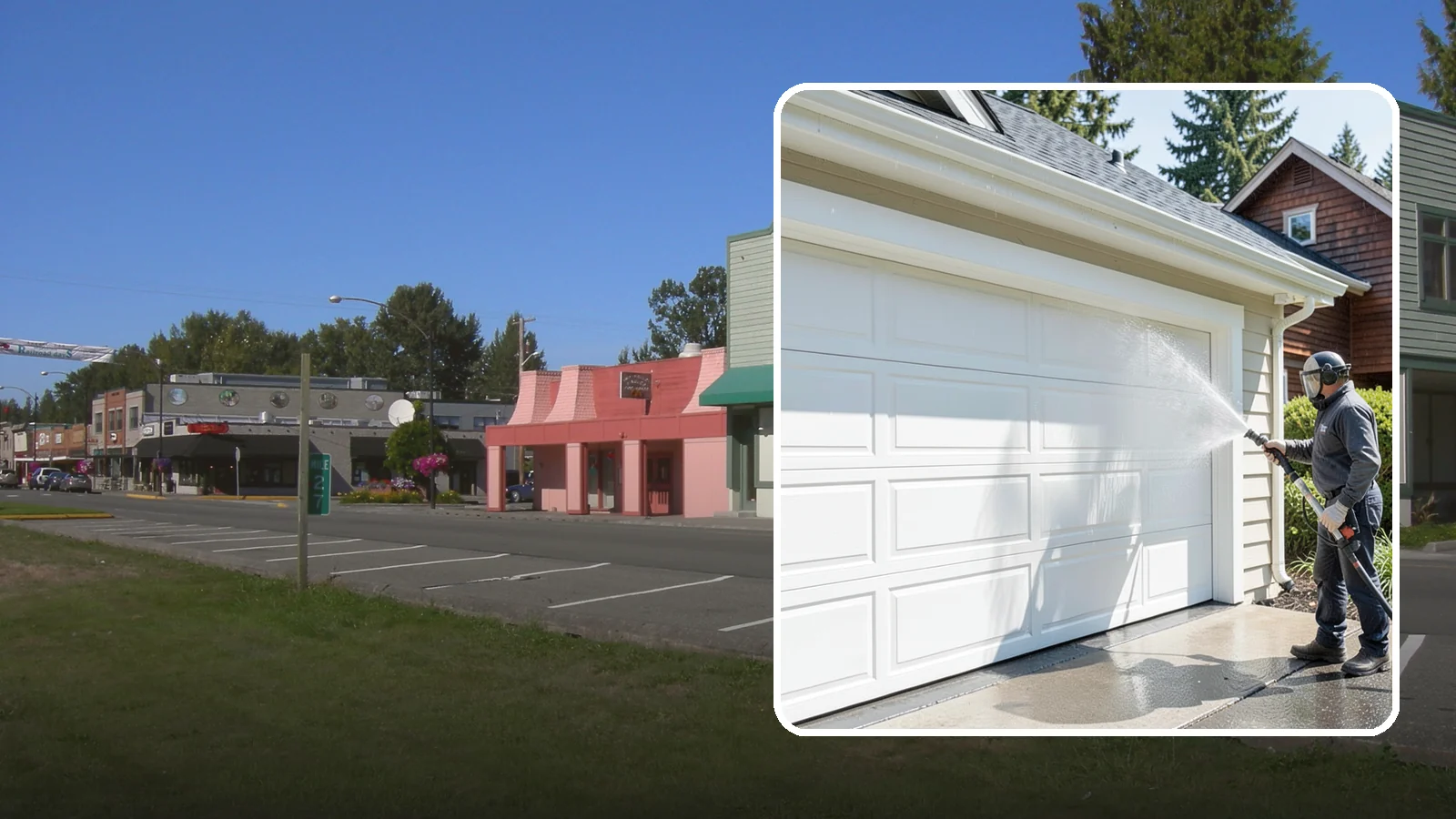 Garage Door Washing in Snoqualmie, King County, WA - We clean garage doors panel by panel to lift road film, pollen, and the gray oxidation that dulls Washington driveways.