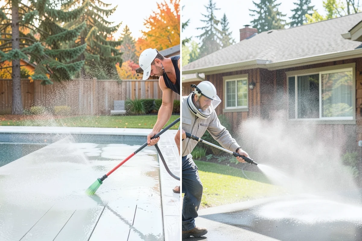 Garage Door Washing in South Prairie, Pierce County, WA - Rinse loose dust and cobwebs from panels and track hardware