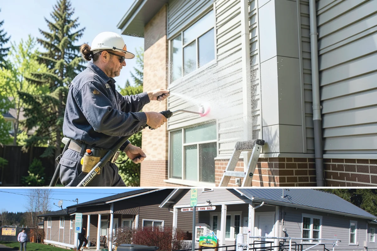 Garage Door Washing in South Prairie, Pierce County, WA - Spring is ideal for clearing the heavy cedar and cottonwood pollen that coats doors after a wet Northwest winter.