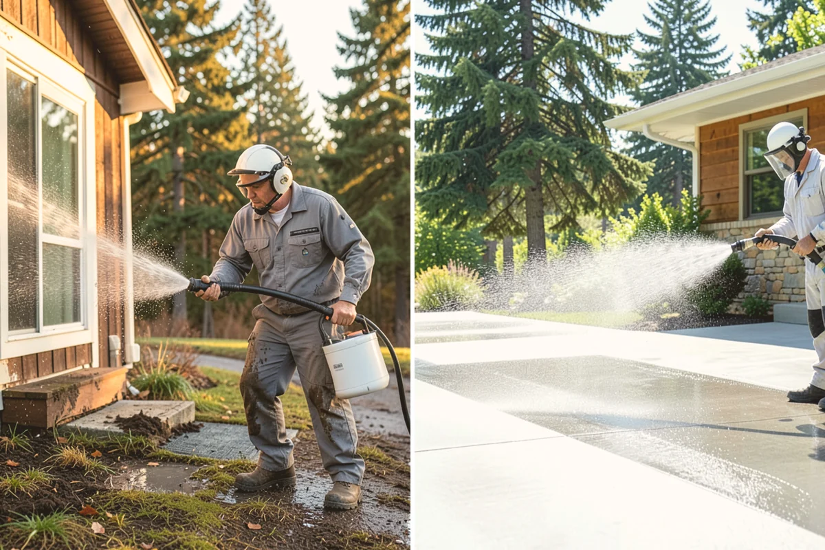 Garage Door Washing in Stanwood, Snohomish County, WA - Rinse loose dust and cobwebs from panels and track hardware