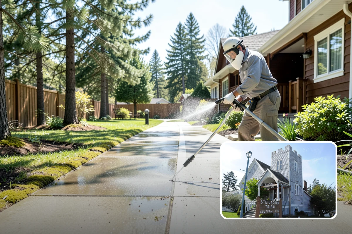 Garage Door Washing in Steilacoom, Pierce County, WA - Brightens the most prominent surface on your home's front elevation