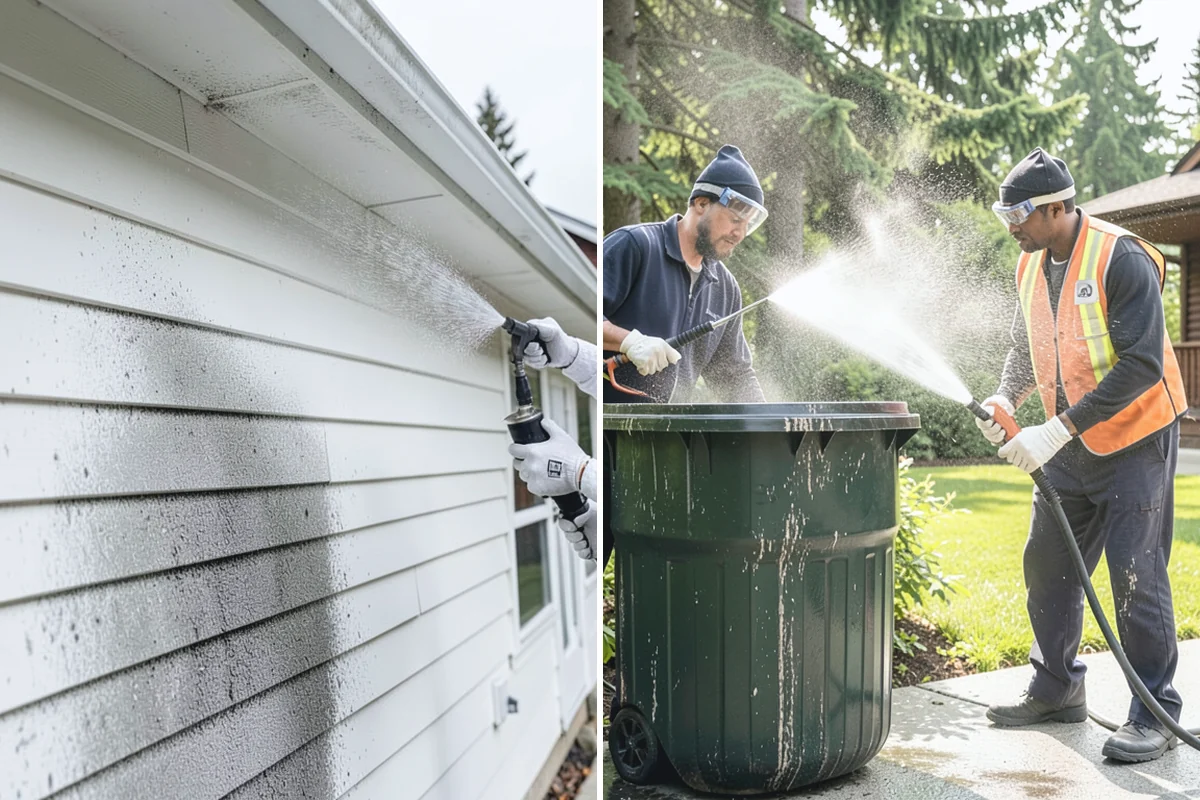 Garage Door Washing in Sumner, Pierce County, WA - Rinse loose dust and cobwebs from panels and track hardware