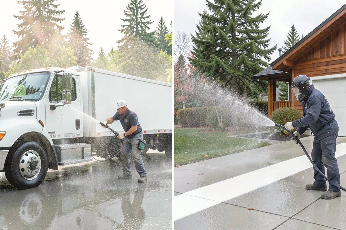 Garage Door Washing in Tukwila, King County, WA - Rinse loose dust and cobwebs from panels and track hardware